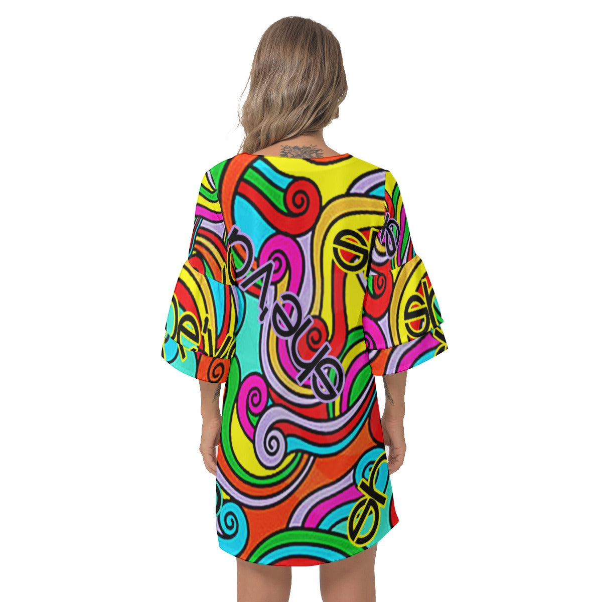 She'va Her Loose V-Neck Bell Sleeve Dresss