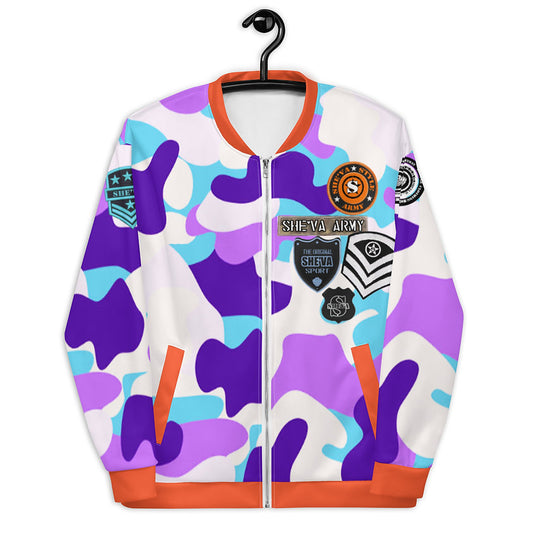 Army Patched Unisex Camo Bomber *Purple/Orange*