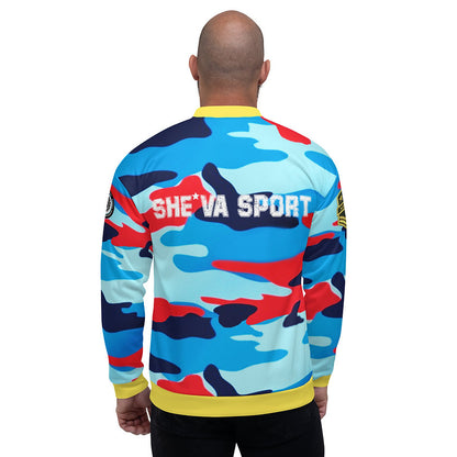 Army Patched Unisex Camo Bomber *Sky Blue/P. Daisy Yellow*