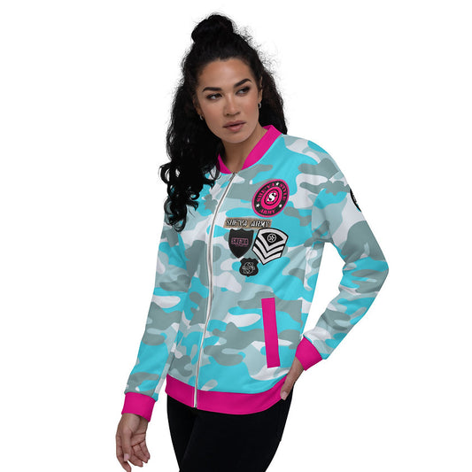 Army Patched Unisex Camo Bomber *Turquoise/Fuchsia*