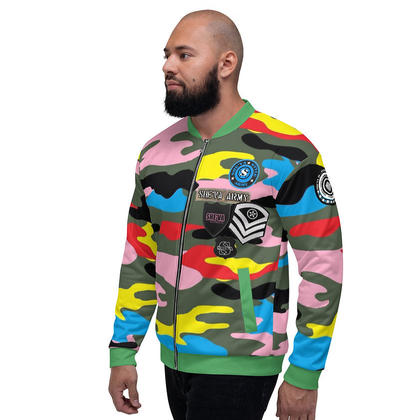 Army Patched Unisex Camo Bomber *Olive/Chateau Green*