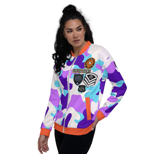 Army Patched Unisex Camo Bomber *Purple/Orange*