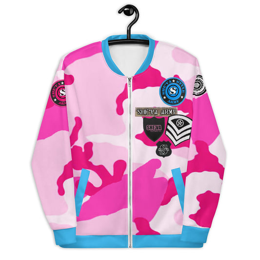 Army Patched Unisex Camo Bomber *Light Pink/Deep Sky Blue*