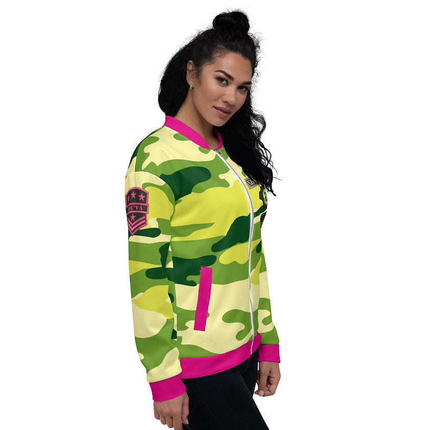 Army Patched Unisex Camo Bomber *Olive/Fuchsia *
