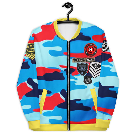 Army Patched Unisex Camo Bomber *Sky Blue/P. Daisy Yellow*