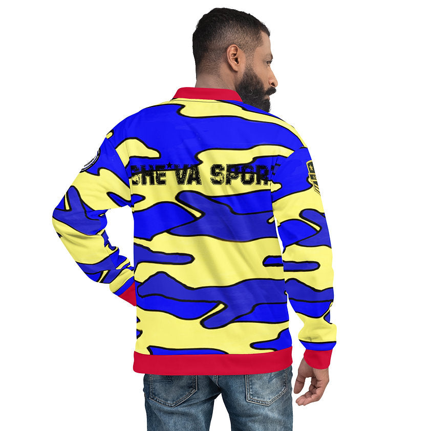Army Patched Unisex Camo Bomber *Royal Blue/Red*