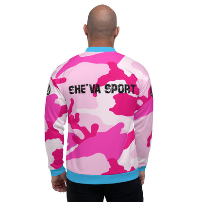 Army Patched Unisex Camo Bomber *Light Pink/Deep Sky Blue*