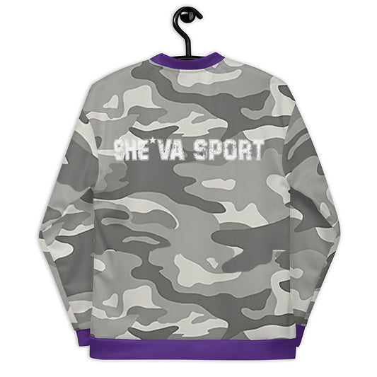 Army Patched Unisex Camo Bomber *Grey/Purple*
