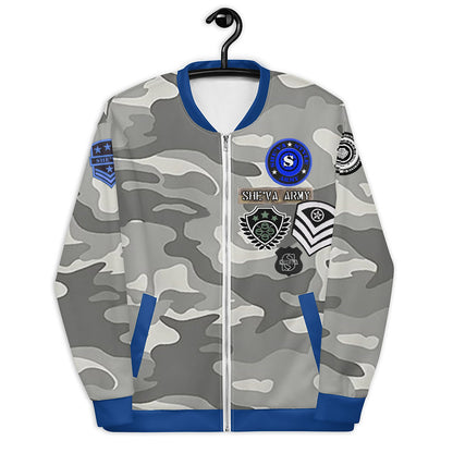 Army Patched Unisex Camo Bomber *Grey/Royal Blue*