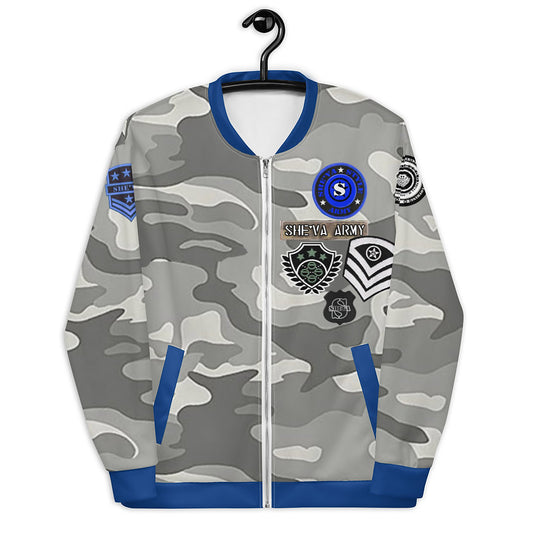 Army Patched Unisex Camo Bomber *Grey/Royal Blue*