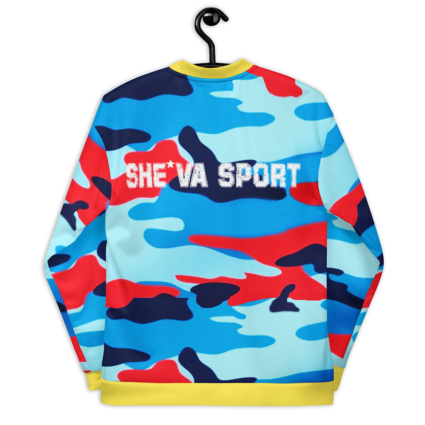 Army Patched Unisex Camo Bomber *Sky Blue/P. Daisy Yellow*