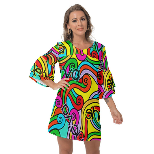 She'va Her Loose V-Neck Bell Sleeve Dresss