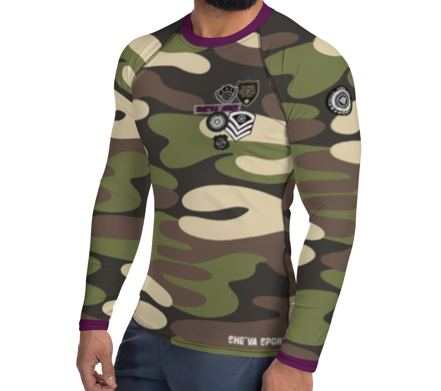 SHE'VA Men's Army Patched Muscle Flattering Tee (arm/bur)