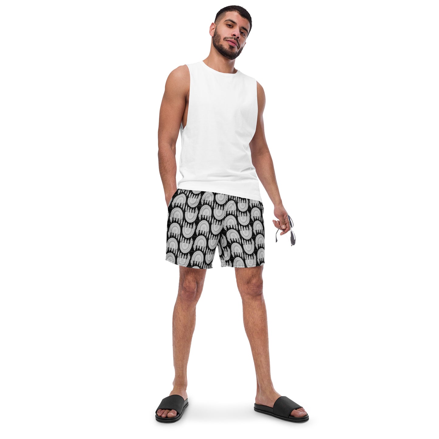 Mandala Print Swim Trunks (black/white)