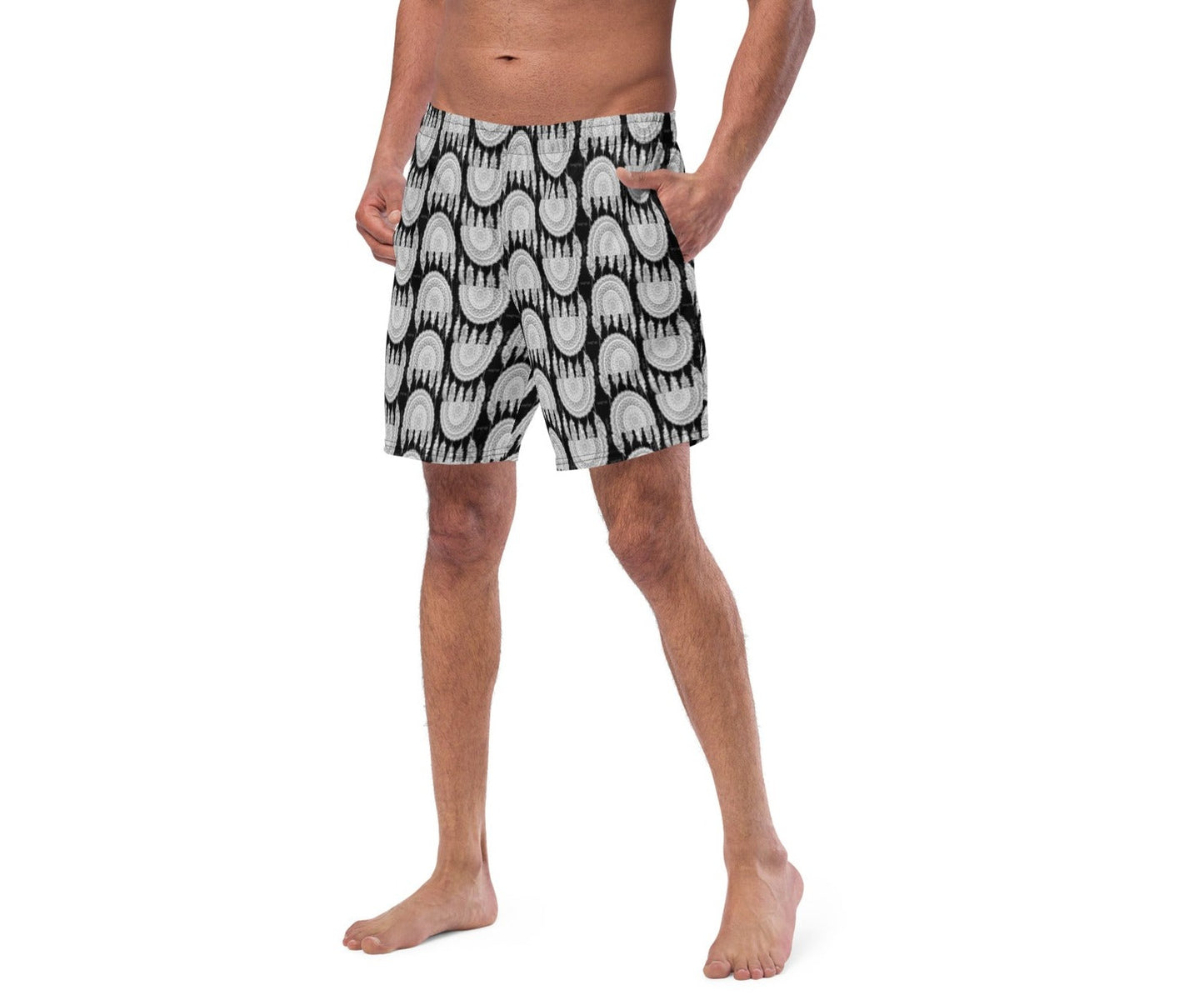 Mandala Print Swim Trunks (black/white)