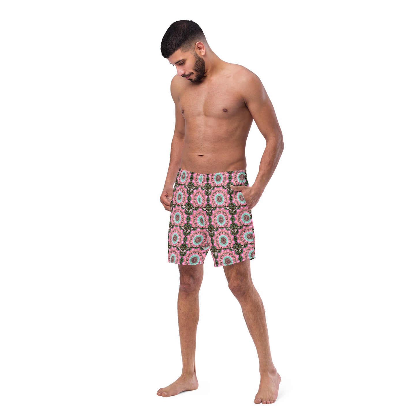 SHE'VA Men's Mandala Print Swim Trunks (green/pink)