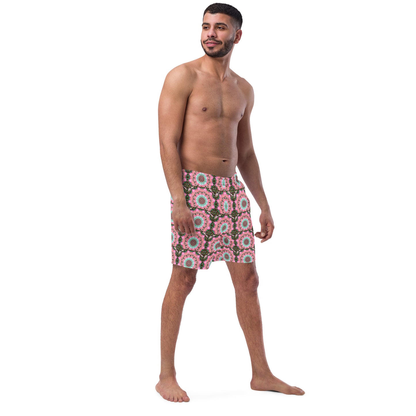 SHE'VA Men's Mandala Print Swim Trunks (green/pink)