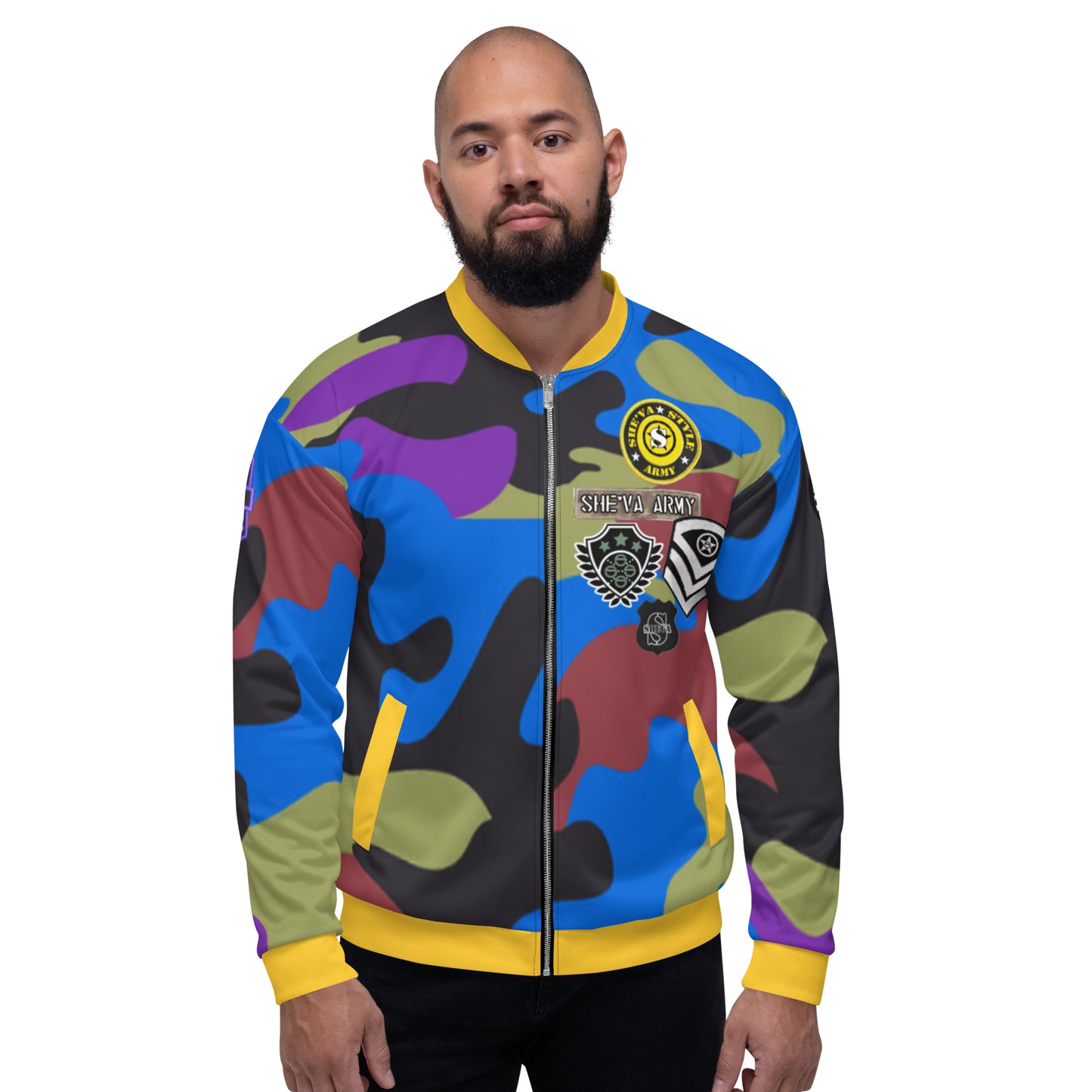 Army Patched Unisex Camo Bomber *Olive/Gold*
