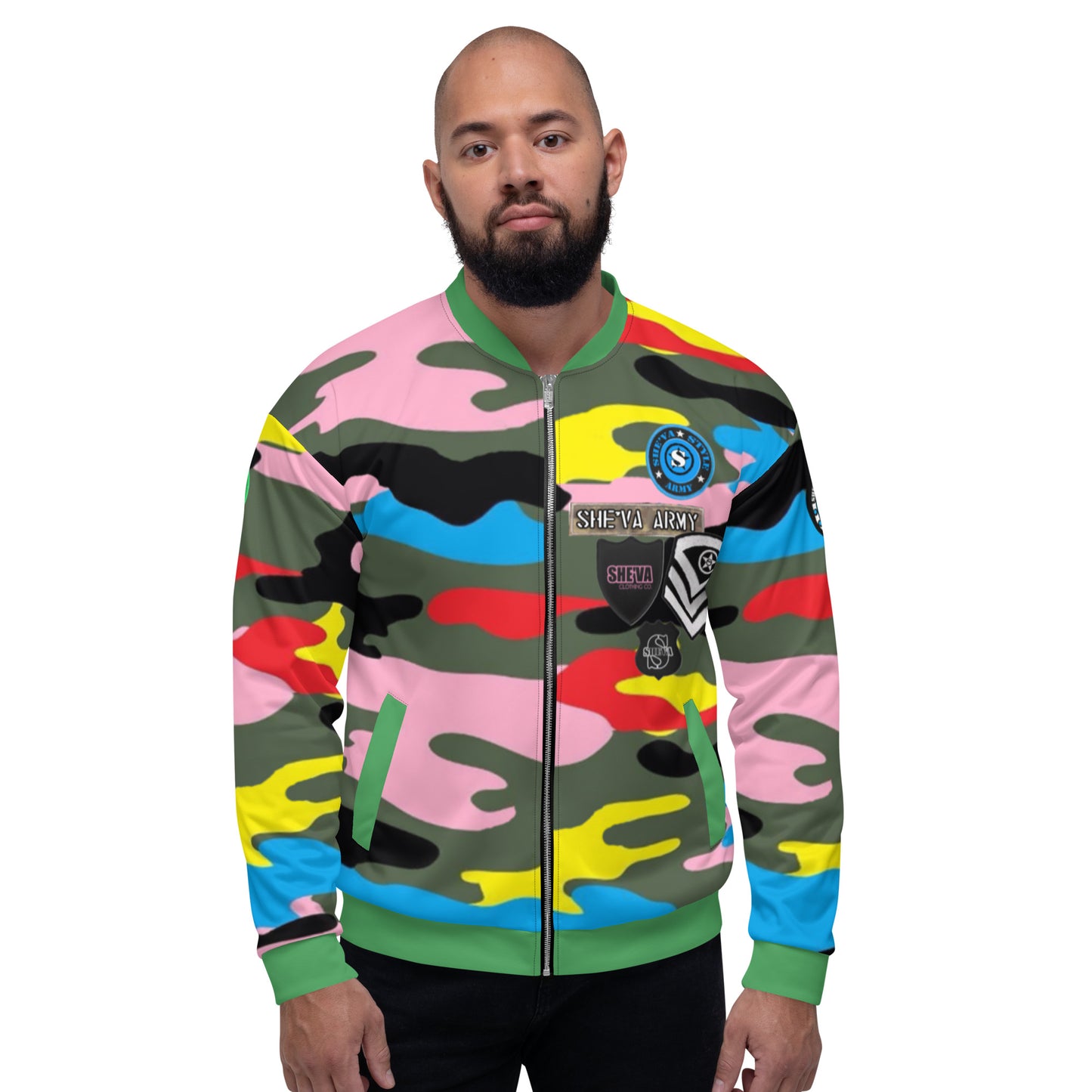 Army Patched Unisex Camo Bomber *Olive/Chateau Green*
