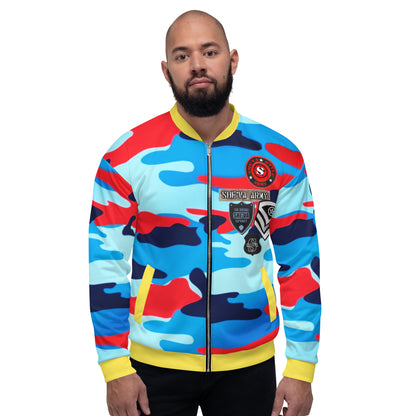 Army Patched Unisex Camo Bomber *Sky Blue/P. Daisy Yellow*