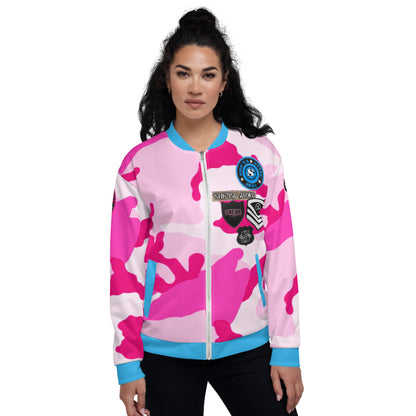 Army Patched Unisex Camo Bomber *Light Pink/Deep Sky Blue*