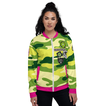 Army Patched Unisex Camo Bomber *Olive/Fuchsia *