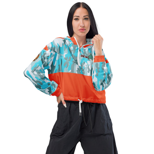 Women’s Army Patched Camo cropped windbreaker (turq/oran)