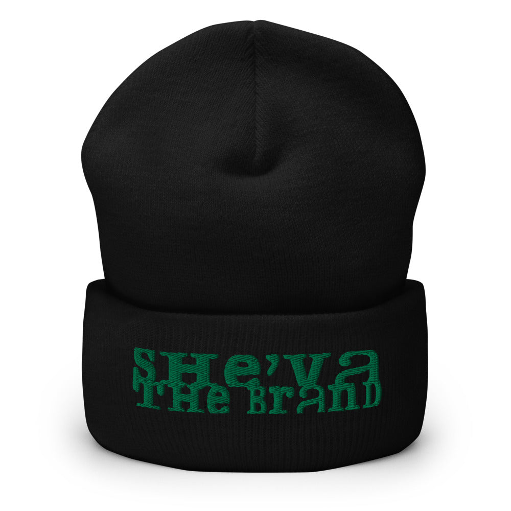 She'va Embroidered  Stamped logo Cuffed Beanie (Green)