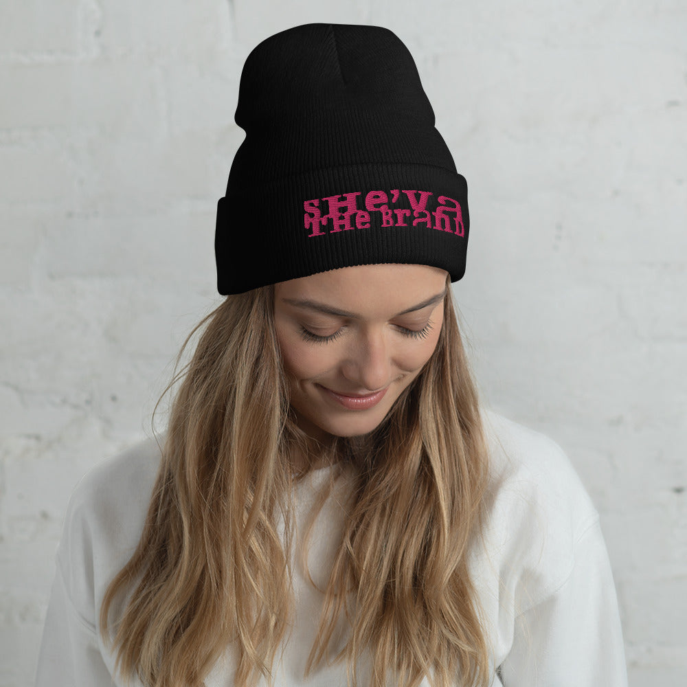 She'va Embroidered Long Stamped logo Cuffed Beanie (pink)