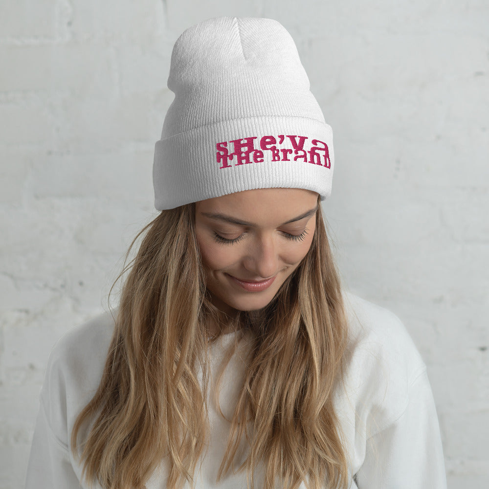 She'va Embroidered Long Stamped logo Cuffed Beanie (pink)