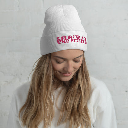 She'va Embroidered Long Stamped logo Cuffed Beanie (pink)