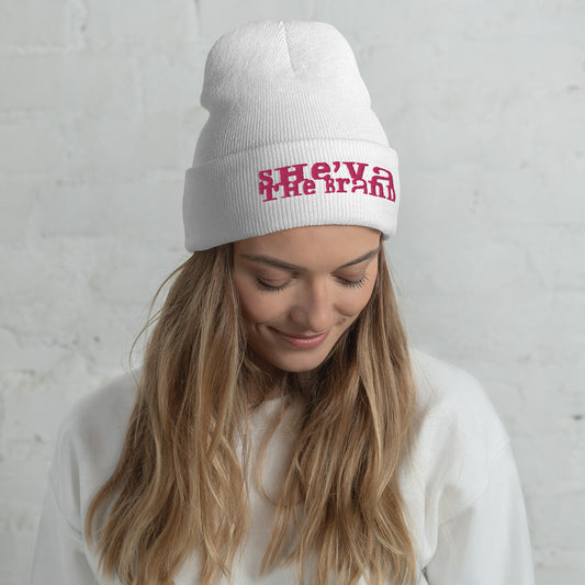 She'va Embroidered Long Stamped logo Cuffed Beanie (pink)